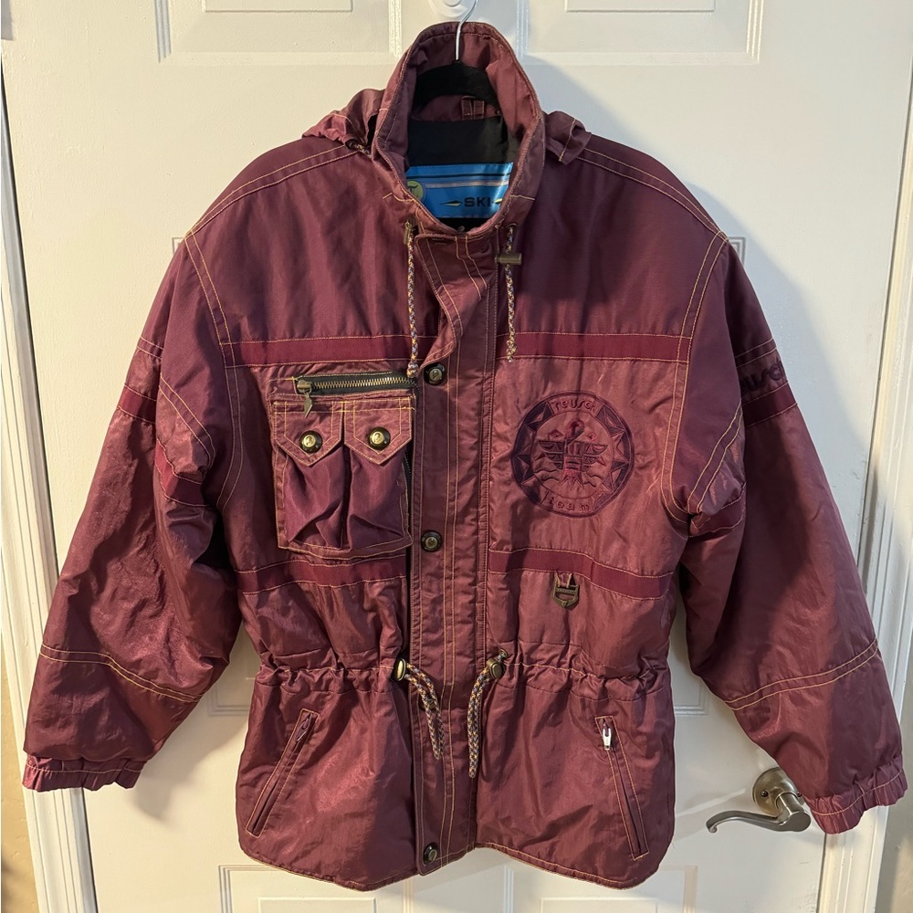 Vintage 90's Reusch Active Wear Maroon Hooded Ski Snow Jacket Embroidered LG